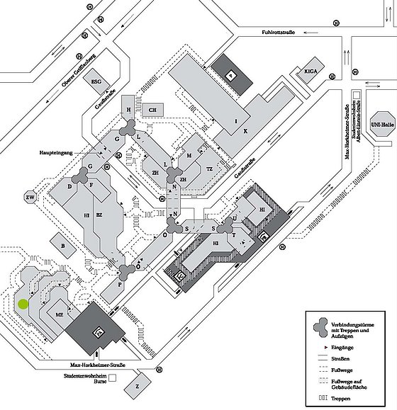 Das Bild zeigt den Lageplan der Cafeteria Mensa.